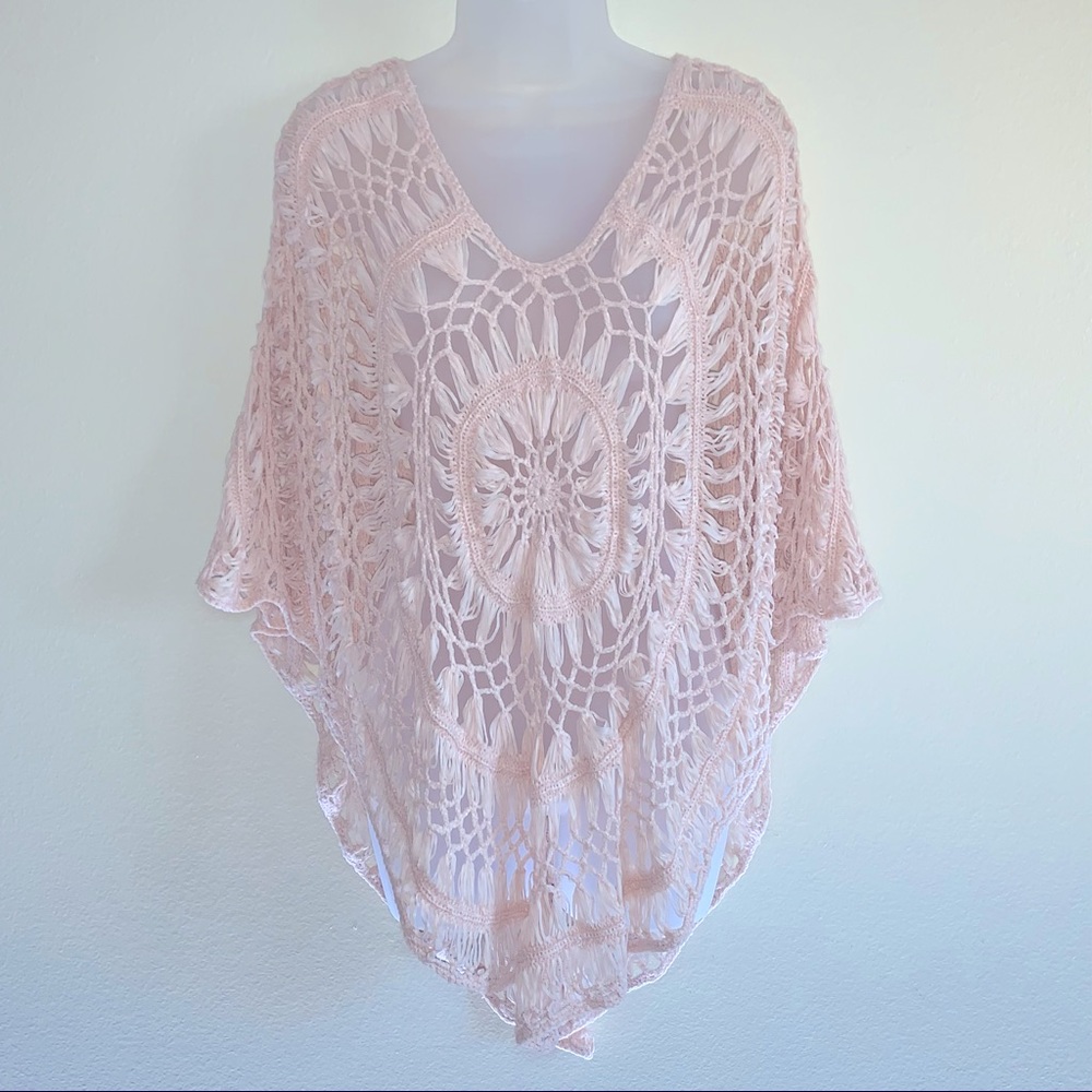 NWT Blush Pink Boho Festival Shawl / Swim Coverup / Cape by Forever 21 - Sz. OS